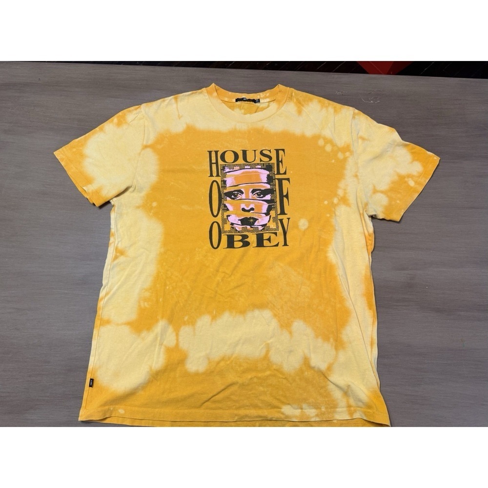 OBEY House of Obey Tie Dye T Shirt Mens XL Yellow Graphic Streetwear Tee